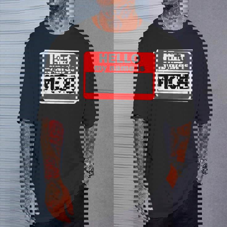 Meche Hello Hi My Name Is ネームオン カスタム Tシャツ 彼への贈り物