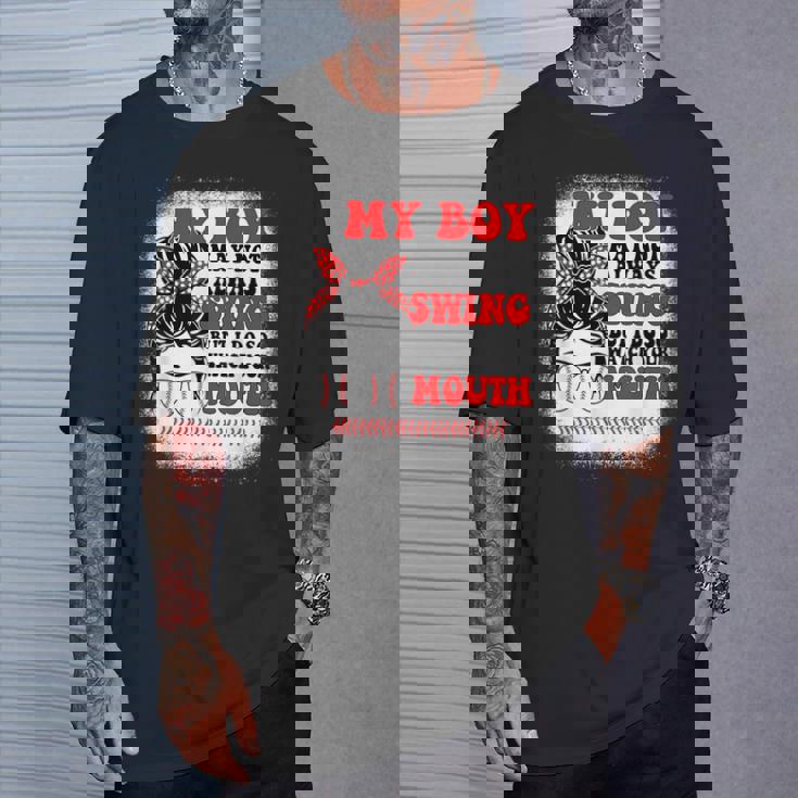 Messy Bun Softball Mom My Boy May Not Always Swing But I Do T-Shirt Gifts for Him