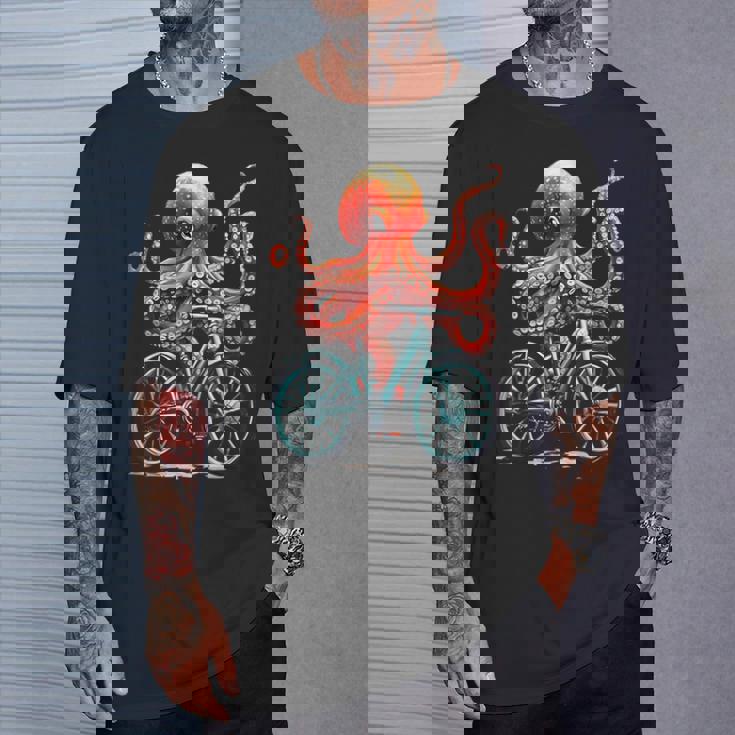 Octopus On Bicycle Cycling Squid Road Bike Cyclist T-Shirt Gifts for Him