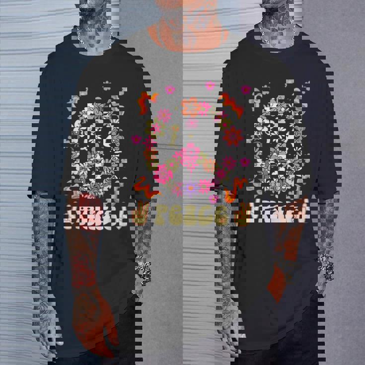 Peace 60年代風 フラワーデザイン Tシャツ 彼への贈り物