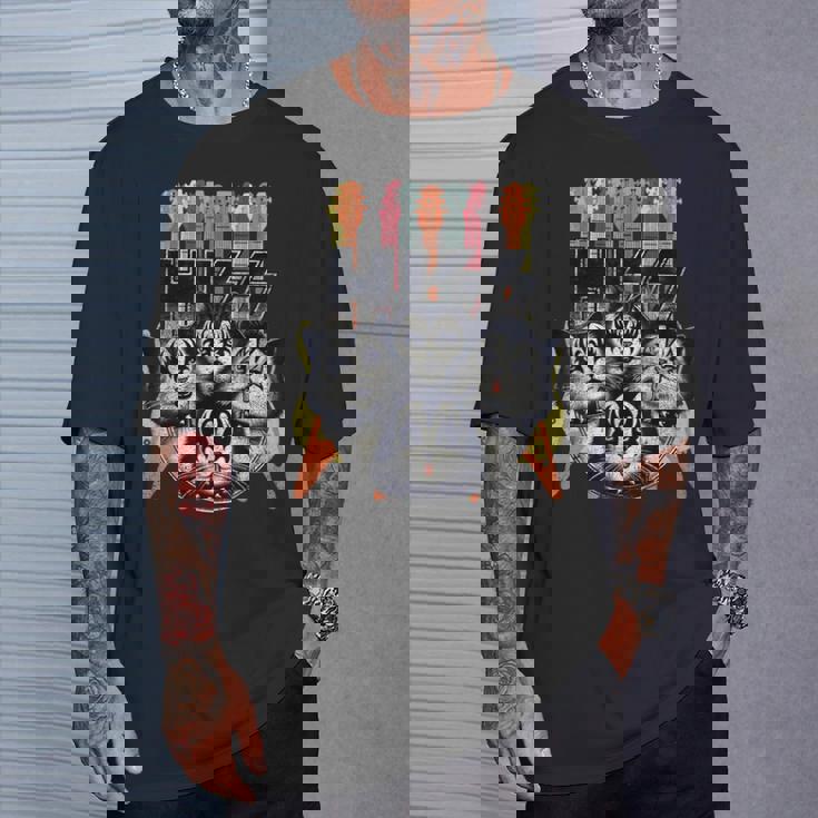 Hiss Cats 子猫 パロディ ロック ロッキン ヴィンテージ レトロ 猫 Tシャツ 彼への贈り物