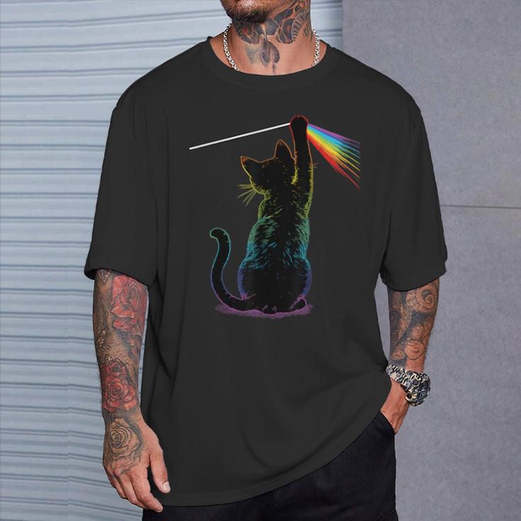 Schwarze Katze Regenbogen Licht Prisma Wissenschaft T-Shirt Geschenke für Ihn