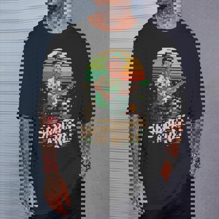 Shamrock And Roll Leprechaun Guitar T-Shirt Gifts for Him