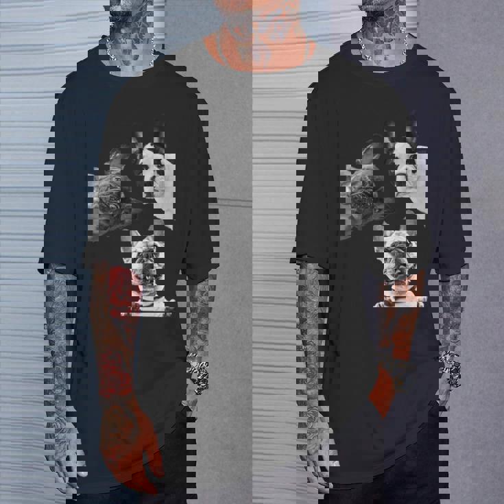 Sneaky フレンチブルドッグ ドッグ ドッグ フレンチ ポッキング ヘッド フェイス 長袖tシャツ Tシャツ 彼への贈り物