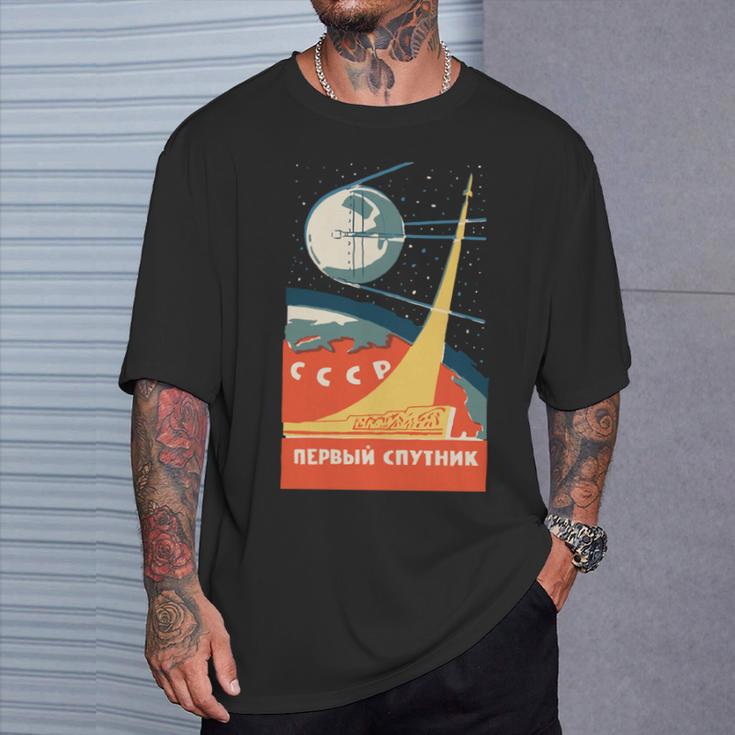 Sputnik Urssintage Poster Comunista Urss Espacio Manga Larga Camiseta unisex Regalos para él