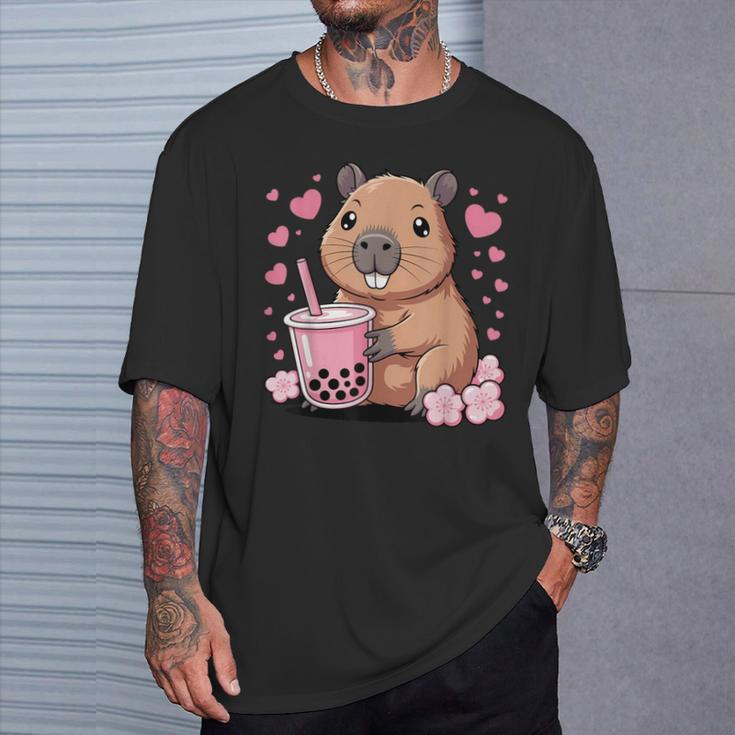 Süßer Capybara Bubble Tea Capybara Kinder Mädchen T-Shirt Geschenke für Ihn
