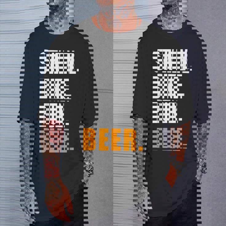 Swim Bike Run スイム バイク ラン ビール トライアスロン トライアスロン スポーツ メンズ レディース Tシャツ 彼への贈り物