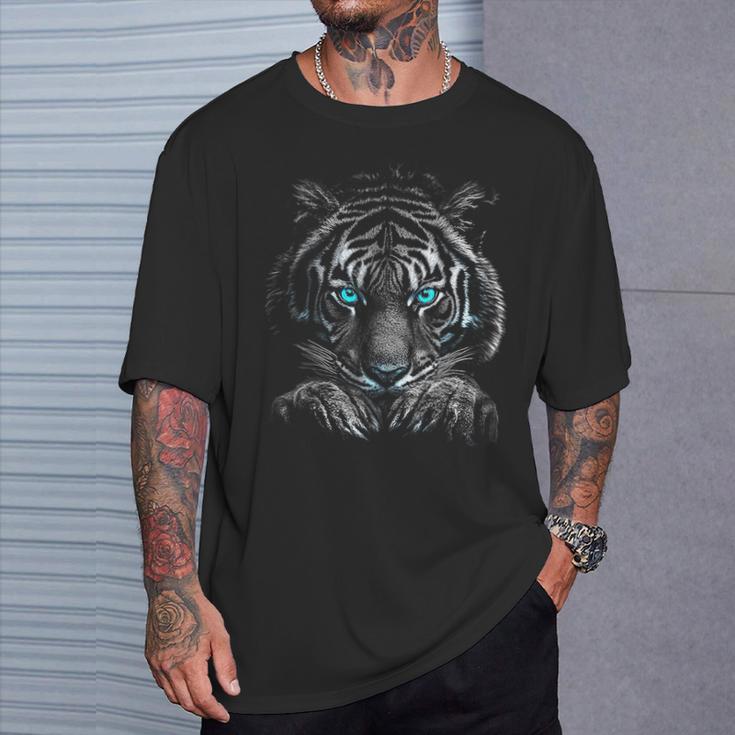 Tigerporträt Tierliebhaber-Grafik Mit Blauen Augen Motiv Tiger T-Shirt Geschenke für Ihn