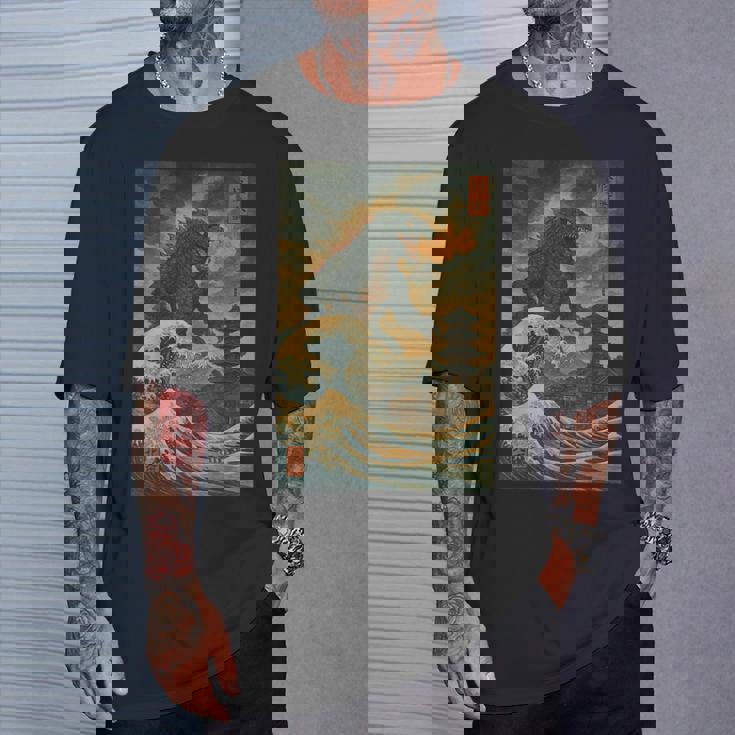 Ukiyo-E Kaiju Gran Ola Arte Monstruo Japonésintage Camiseta unisex Regalos para él