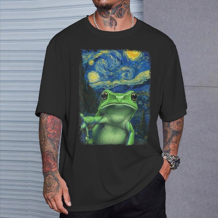 Van Gogh Nuit Étoiléeelfie Grenouille T-Shirt Cadeaux pour lui