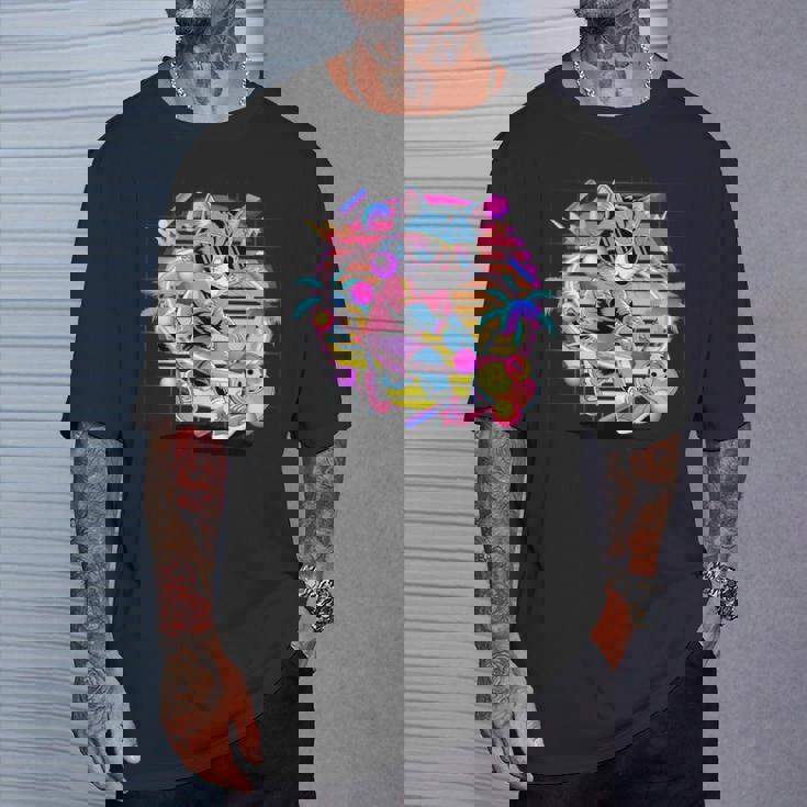 Vaporwave 猫 ピックルボール プレーヤー 80年代 レトロ 美学 Tシャツ 彼への贈り物