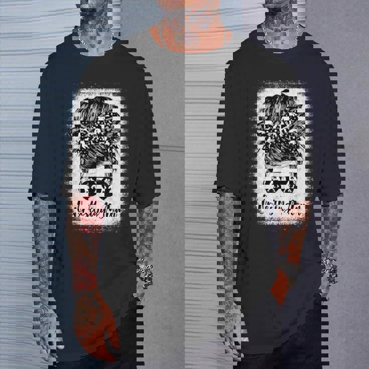 Wrestling Mom Messy Bun Sunglasses Athlete Support Parent T-Shirt Gifts for Him