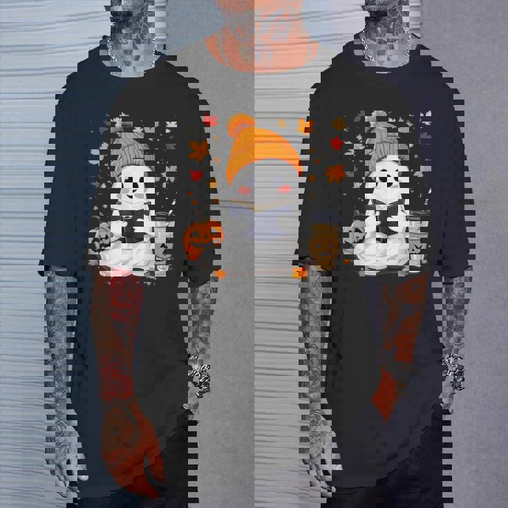 おばけ読書本 紅葉 ハロウィン ゴーストコーヒー Tシャツ 彼への贈り物