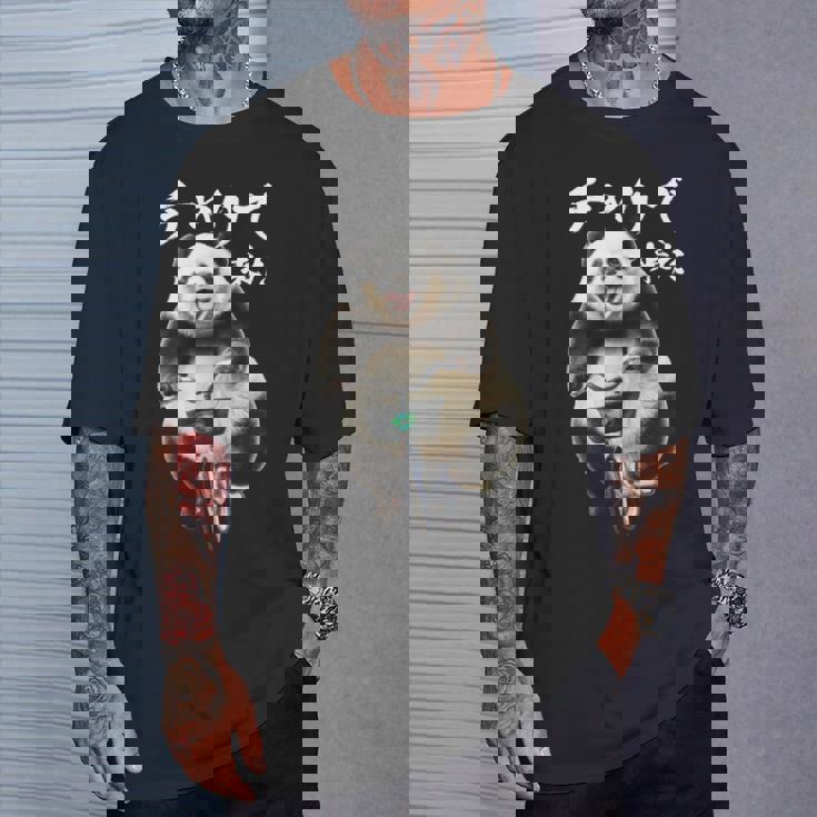 おもしろtシャツ パンダ 自転車 動物 メンズ グッズ かわいい おもしろ 服 長袖tシャツ Tシャツ 彼への贈り物