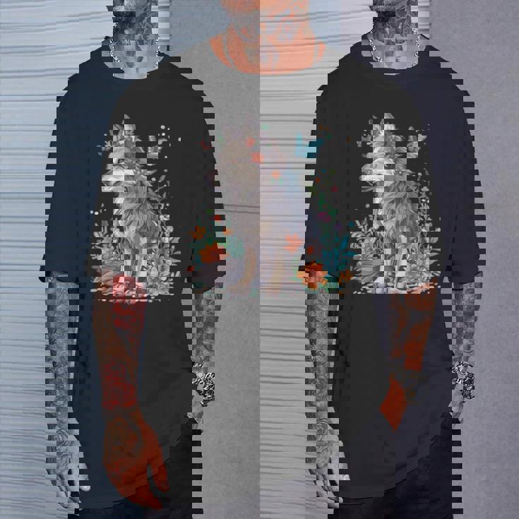 かわいいオオカミ 花 I キッズ オオカミ 長袖tシャツ Tシャツ 彼への贈り物