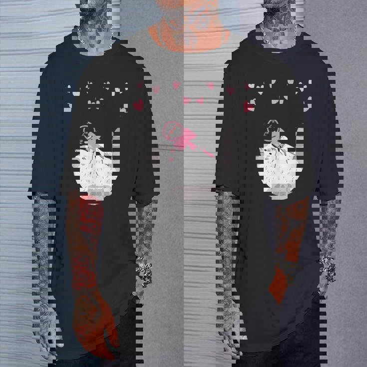 かわいい毛糸の猫はけん玉ハートを弾く Tシャツ 彼への贈り物