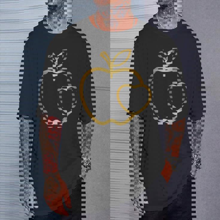 りんご ハート ラインアート かわいい シンプル デザイン 長袖tシャツ Tシャツ 彼への贈り物