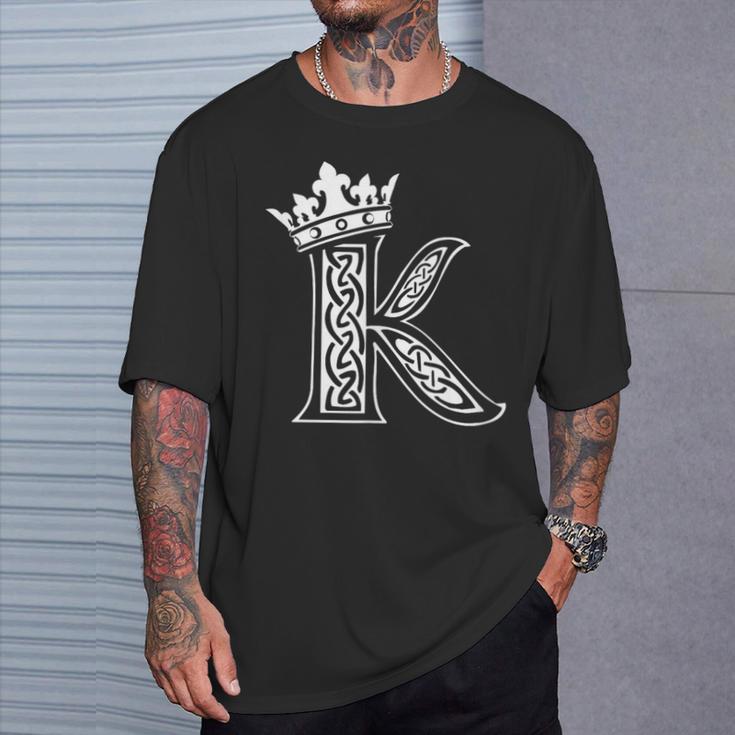 アルファベットtシャツ イニシャル文字 K & King Queen 王冠 Tシャツ 彼への贈り物
