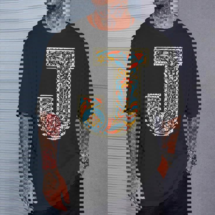 イニシャル 名前 文字 J アルファベット 民芸風 Tシャツ 彼への贈り物