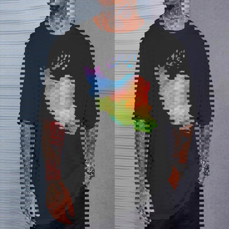 イランの地図 イランのカラフルな地図 水彩イラスト Tシャツ 彼への贈り物