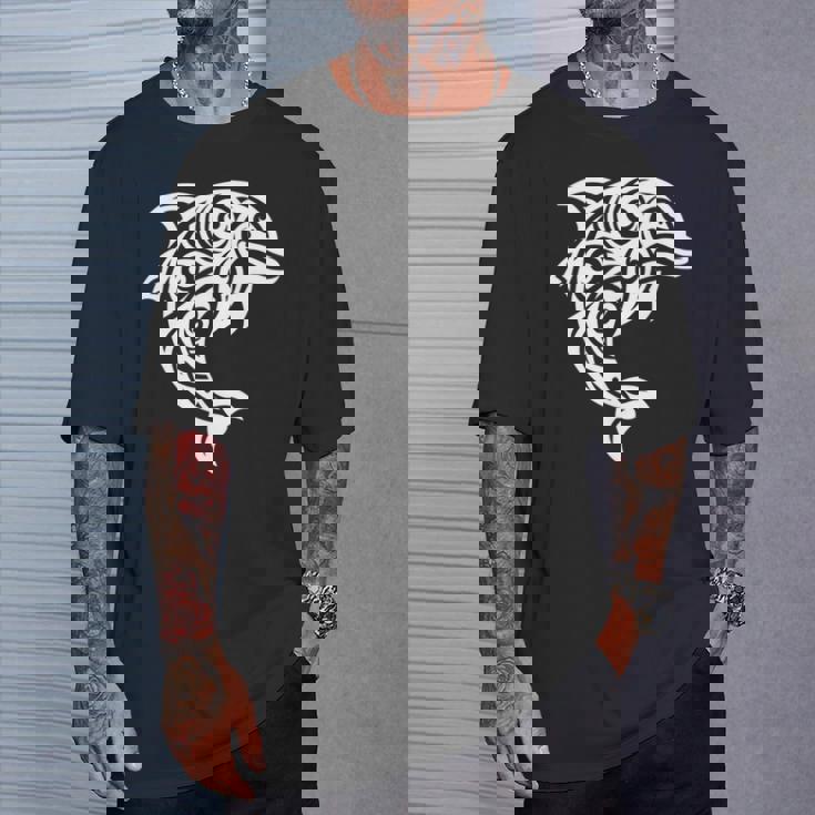 イルカ ポリネシアン トライバル マオリ ライトパターン イルカ 長袖tシャツ Tシャツ 彼への贈り物