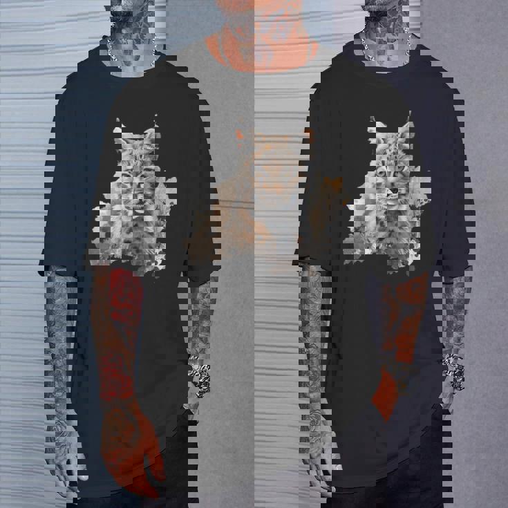 オイル スケッチ ワイルドライフ ボブキャット オレンジ ボブキャット Tシャツ 彼への贈り物