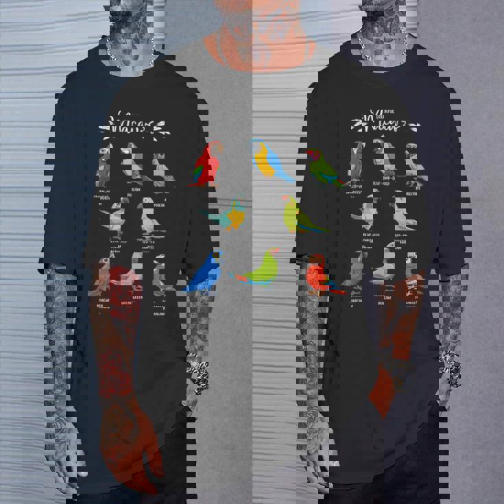 カラフルな8種のインコ コンゴウインコ Tシャツ 彼への贈り物