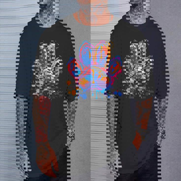 カラフルな動物の犬の足跡 Tシャツ 彼への贈り物