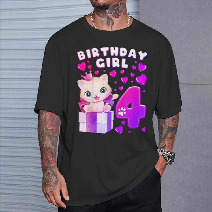キッズ 4歳の誕生日、4歳の女の子、子猫、番号4 Tシャツ 彼への贈り物