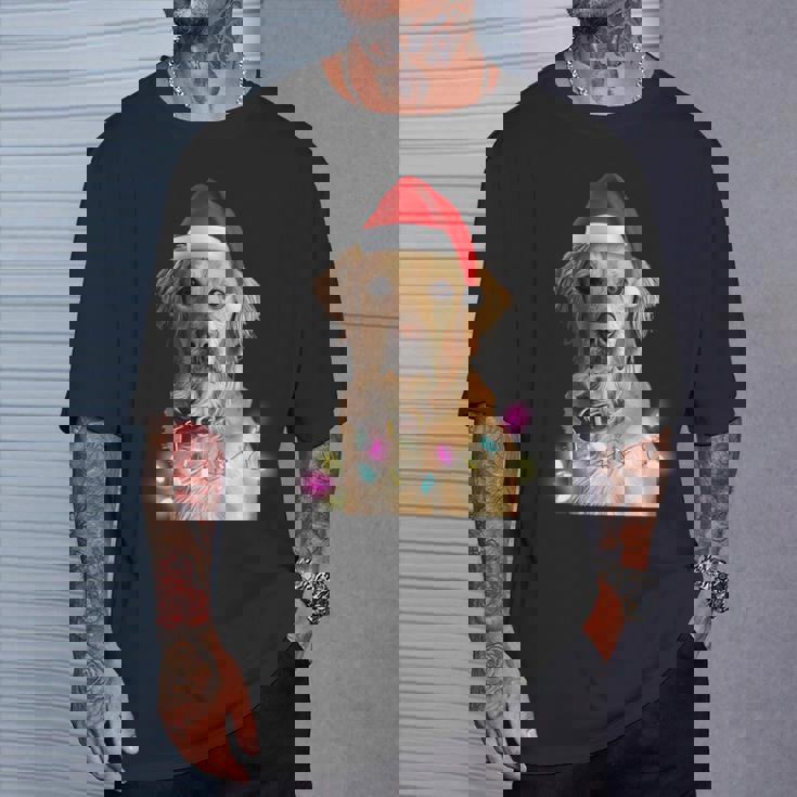 クリスマス ゴールデンレトリバー クリスマス ドッグツリー サンタハット リトリーバー 長袖tシャツ Tシャツ 彼への贈り物