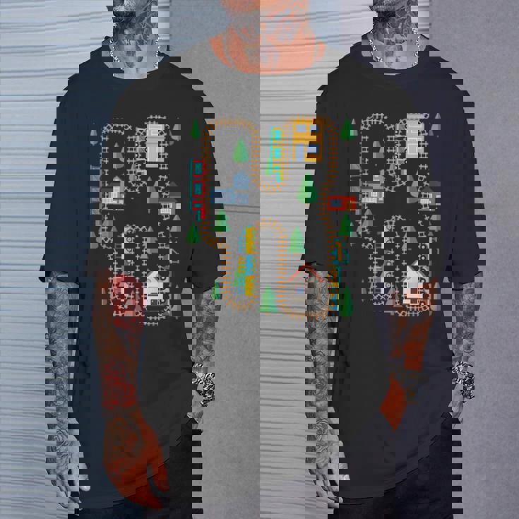 クールなプレイマット 電車線路 かわいい機関車 幼児 Tシャツ 彼への贈り物