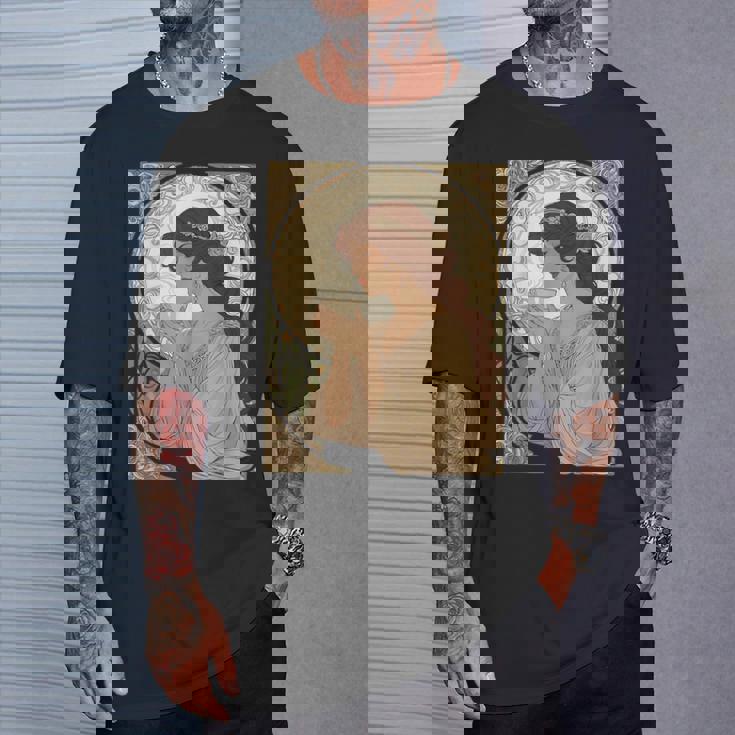 コーヒー好きのミュシャ風のアールヌーボー Tシャツ 彼への贈り物