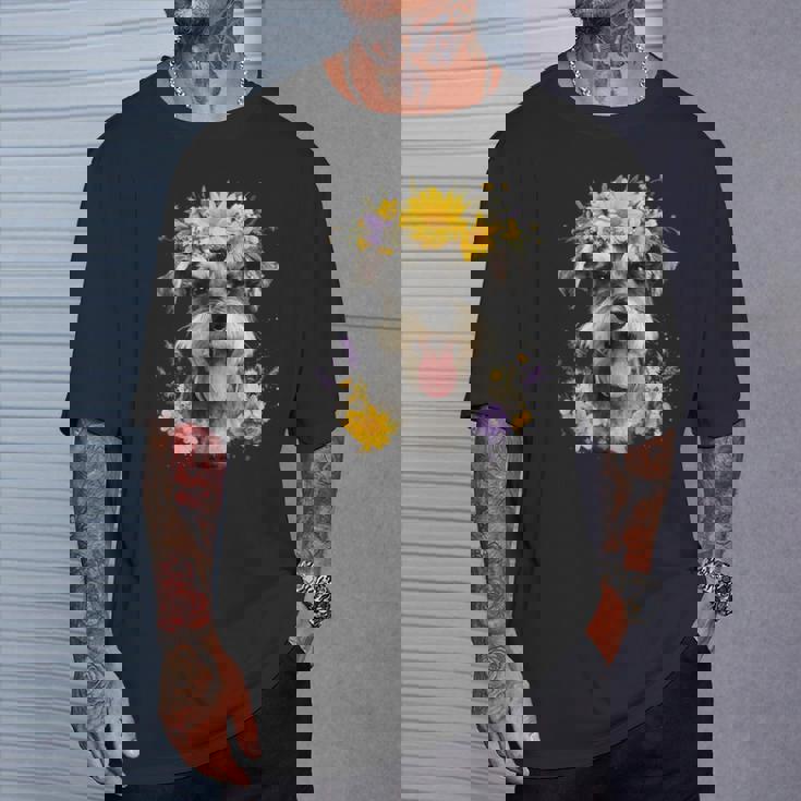 シュナウザー ママ 犬好き 母の日 レトロ 花 Tシャツ 彼への贈り物