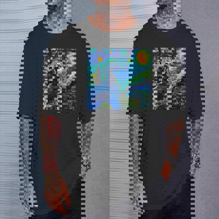 シュナウザー 面白いtシャツ 犬 ゴッホ 星月夜 かわいい メンズ 子供 おもしろ 服 グッズ ネタ Tシャツ 彼への贈り物