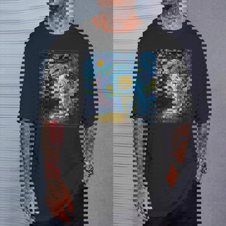 シュールレアリスム 星月夜 エキゾチック ショートヘア 猫 Tシャツ 彼への贈り物