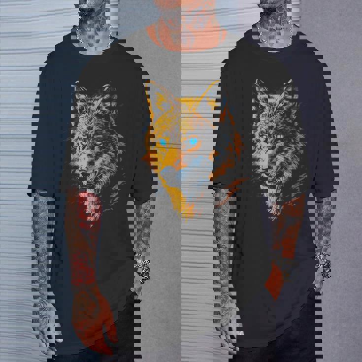 ジャッカル 動物モチーフ 青い目の作品 ジャッカル Tシャツ 彼への贈り物