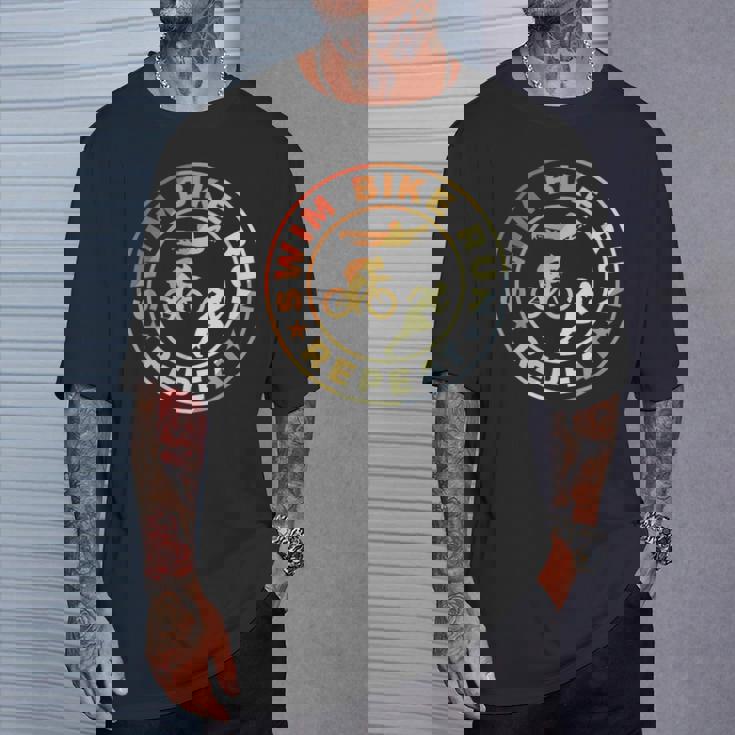 スイム・バイク・ラン・リピート レトロヴィンテージ トライアスリート・トライアスロン用 Tシャツ 彼への贈り物