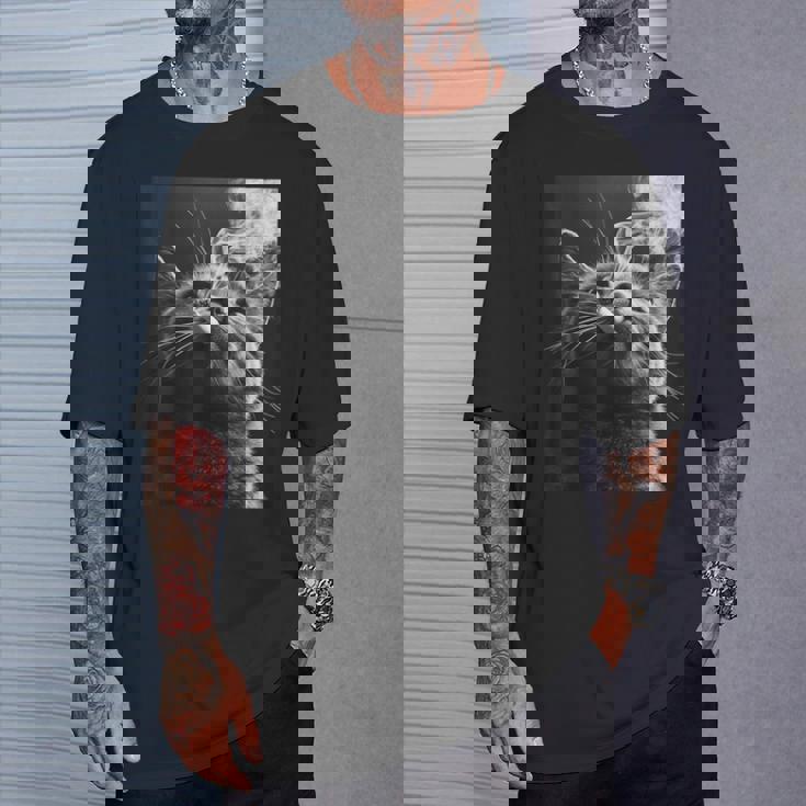 スモーキング 猫 ミーム 大人 ユーモア ノベルティ グラフィック Tシャツ 彼への贈り物