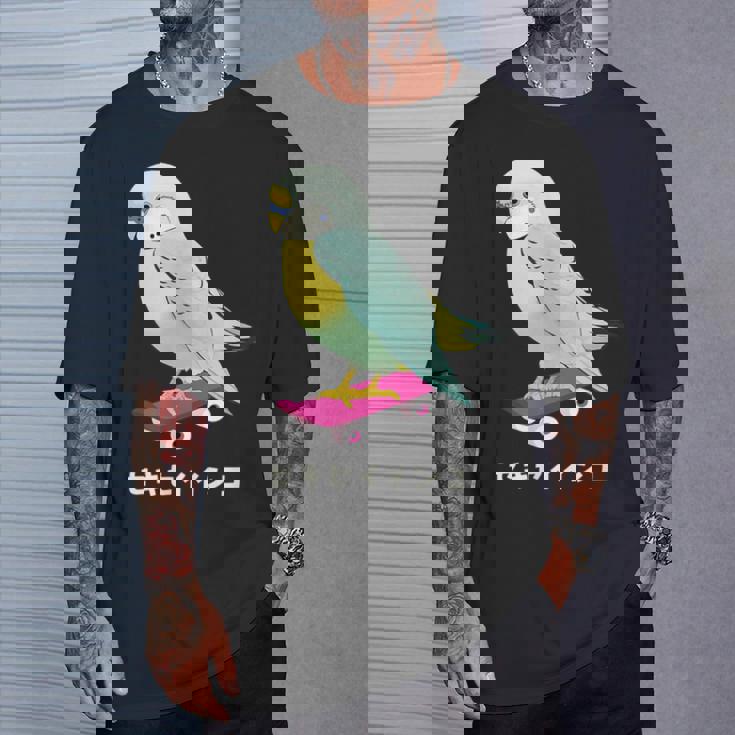 セキセイインコ インコ 鳥 スケートボード かわいい イラスト 手書き セキセイインコ好き 鳥好き おもしろ Tシャツ 彼への贈り物