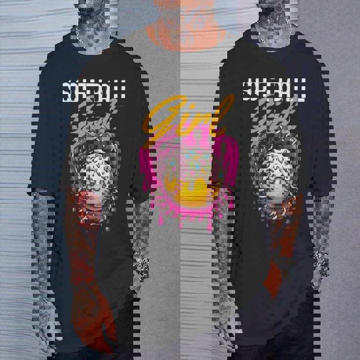 ソフトボール 女の子 名言 滴る アイスクリーム グラフィック ソフトボール ドリップ Tシャツ 彼への贈り物