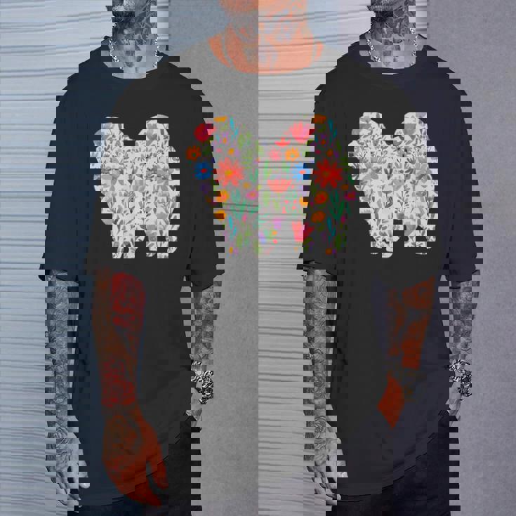 チャウチャウ 水彩 花 デザイン Tシャツ 彼への贈り物