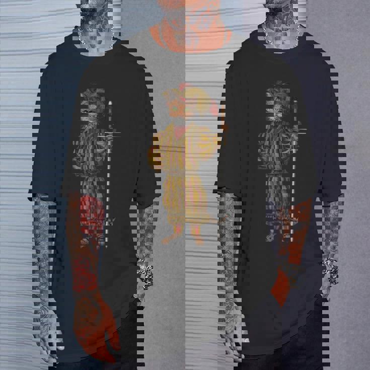 ドイツ ランドスケニヒト猫 ルネサンス ツヴァイハンダー 剣 Hema Tシャツ 彼への贈り物