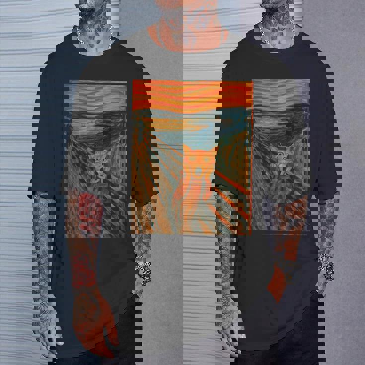 ニャンコの叫び 面白い 猫 ムンクの叫び パロディ おもしろ 服 おもしろグッズ ネタ 長袖tシャツ Tシャツ 彼への贈り物