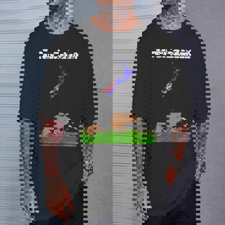 ニュージーランドのお土産キウイバードウォッチングニュージーランド地図 長袖tシャツ Tシャツ 彼への贈り物