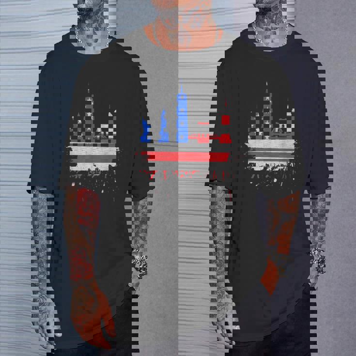 ニューヨーク・スカイライン 星条旗 アメリカ国旗アート Love Ny Tシャツ 彼への贈り物