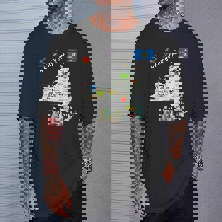 ニューヨーク州地図 観光地 都市 旗 Tシャツ 彼への贈り物