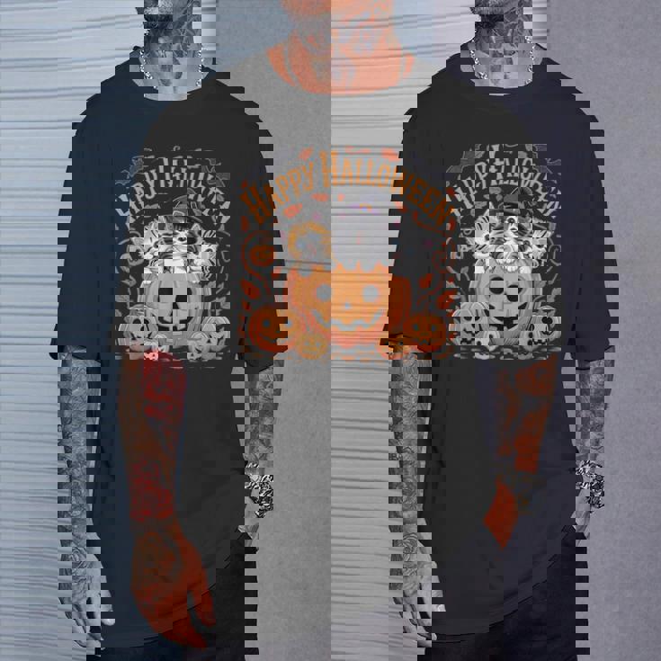 ハッピーハロウィン猫 パンプキン 魔女の帽子デザイン Tシャツ 彼への贈り物