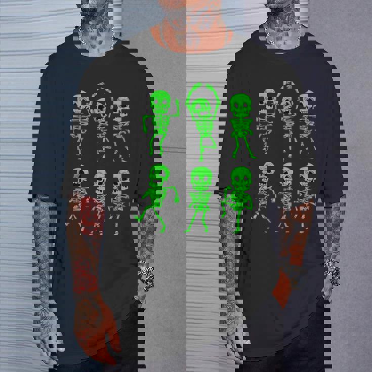 ハロウィン ダンシングスケルトン グリーン 不気味な男の子 女の子 キッズ Tシャツ 彼への贈り物