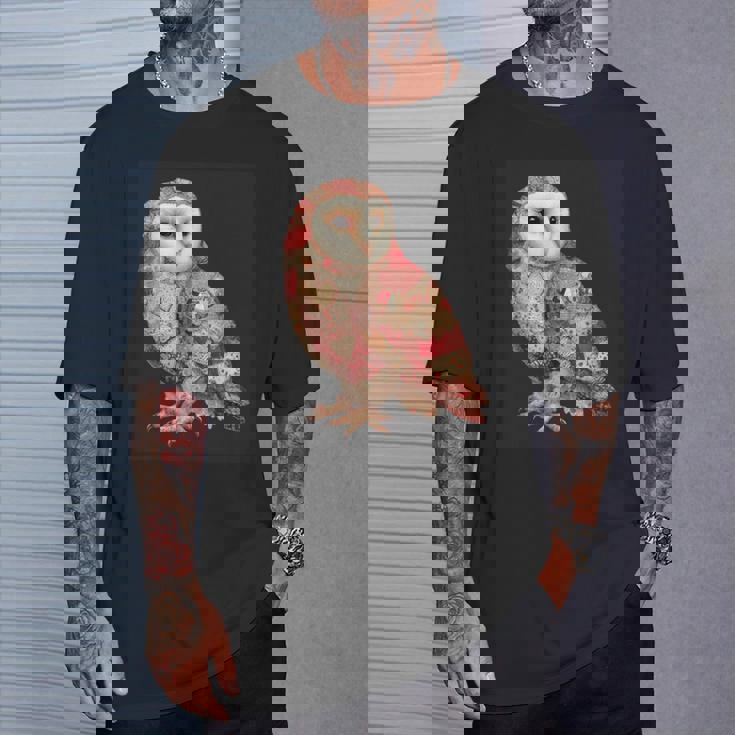 ハート柄の奇抜なパッチワークフクロウ Tシャツ 彼への贈り物