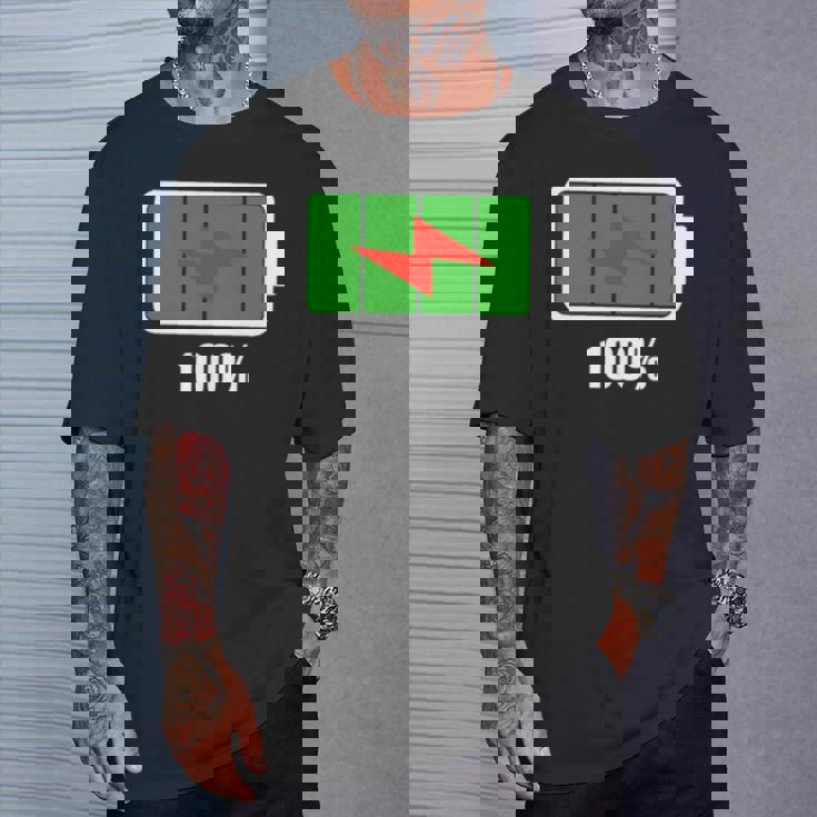 バッテリー100シャツ残量バッテリーフルパワーバッテリーフル。 長袖tシャツ Tシャツ 彼への贈り物